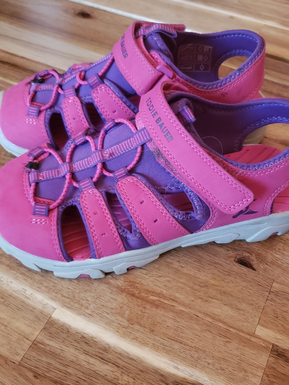 Eddie Bauer Pink and Purple Kids Closed-Toe Hook-and-Loop Sandals Size 3